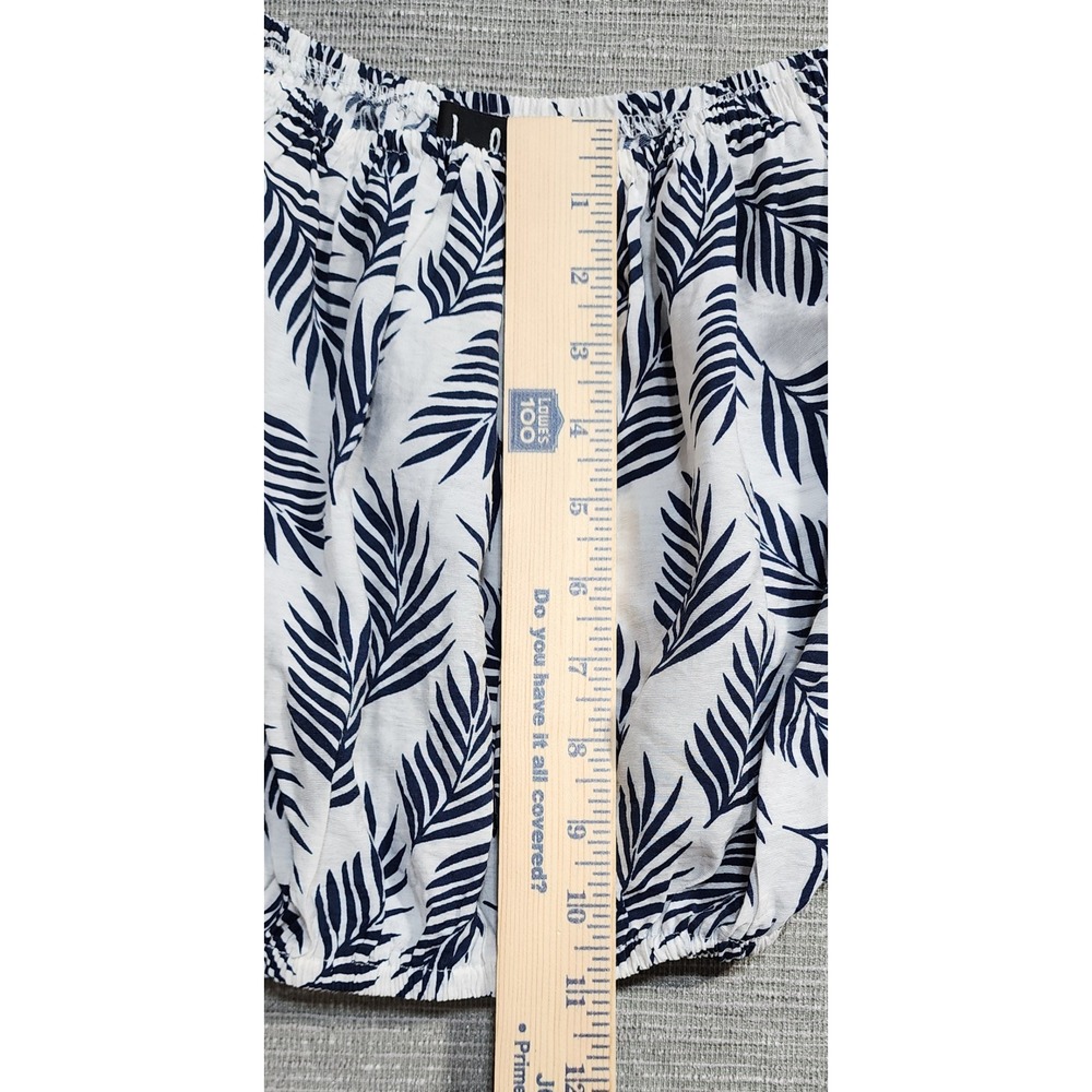 Lulus Womens XS Off The Shoulder Crop Top Navy Blue White Tropical - Picture 3 of 10